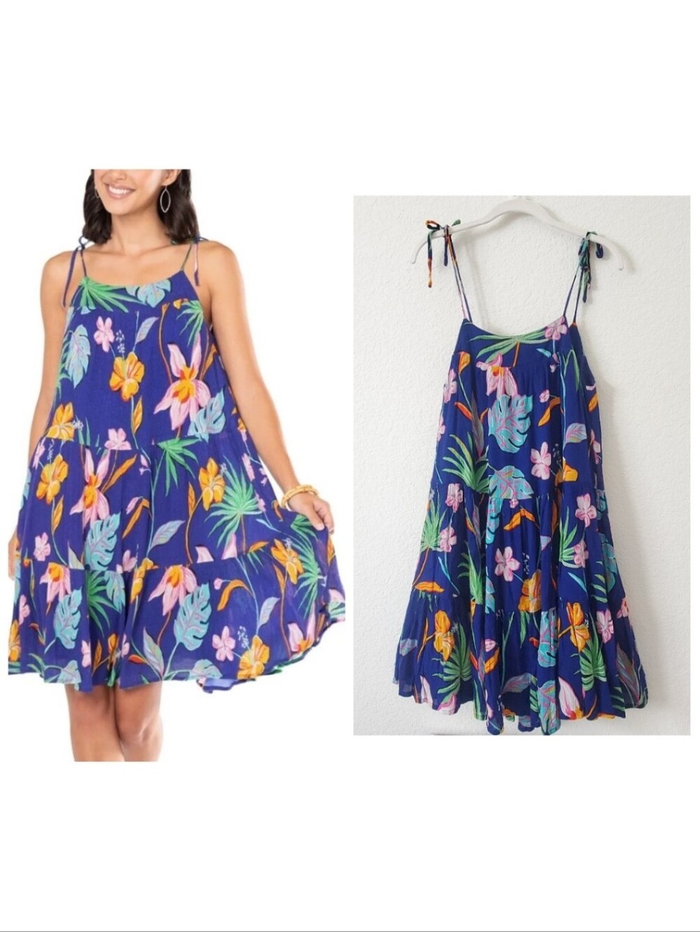 Tori Richard Tropical Floral Hawaii Gauze Crinkle Tie Shoulders Dress XS Boho